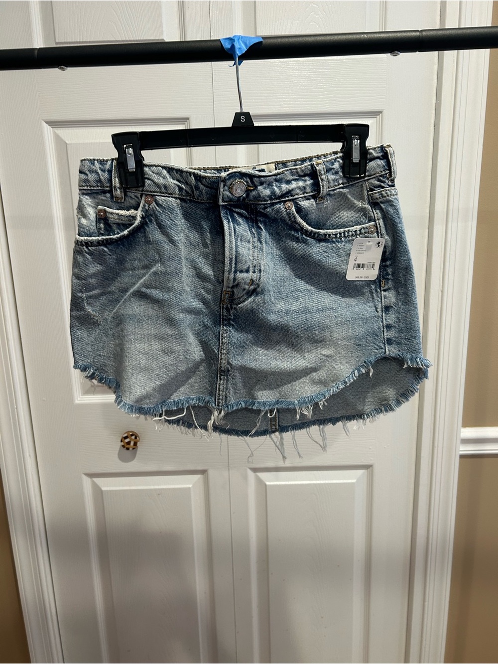 Free People Light Wash Denim Mini Skirt with Frayed Hem